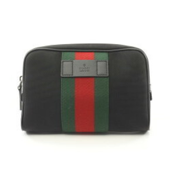 Gucci Sherry Waist Bag Body Leather Nylon Canvas Black Multicolor - Picture 1 of 5